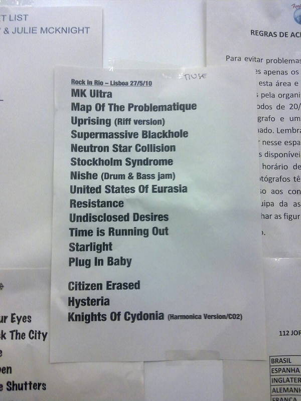 Exclusivo para os meus seguidores! A setlist dos Muse! #rockinrio #muse
