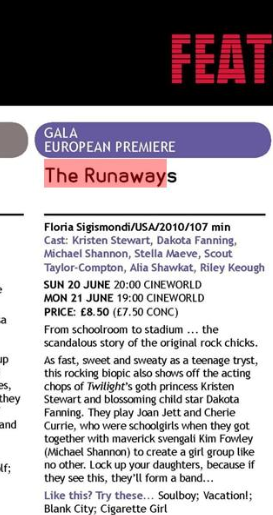 Deets of The runaways @ Edinburgh Film Festival!! 
