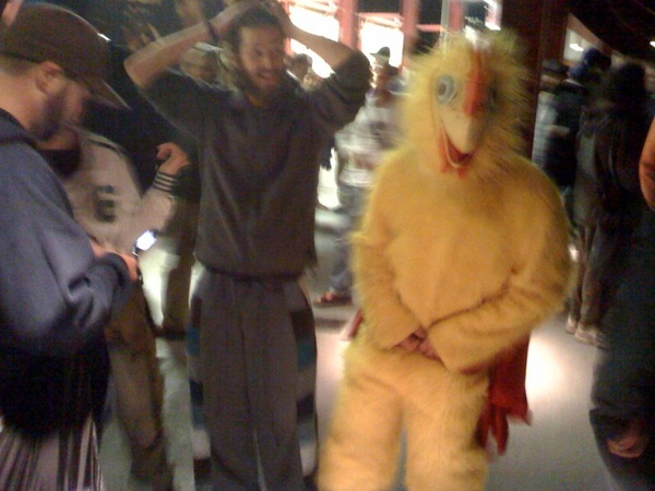 Guy in a chicken suit a the Phish show