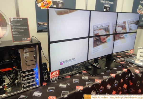 AMDのブースではSAMSUNGの最新6画面液晶と3画面液晶とRADEONを組み合わせたゲームをデモ中。