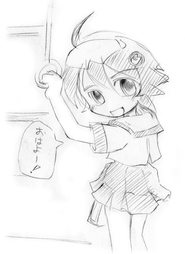 なんか変な絵描いてしまいました・・。とある朝の通学風景？