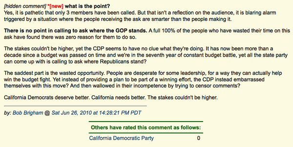 Never seen a party do this. @ca_dem is censoring criticism on a 3rd party website. WTF?