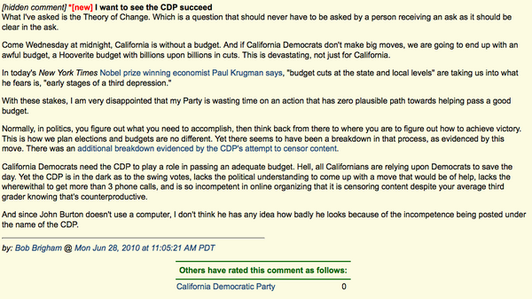 Latest #CAbudget comment on Calitics @CA_dem censors want to hide. 