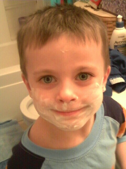 A little young for a shave I think (Michael did it to him, don't worry).