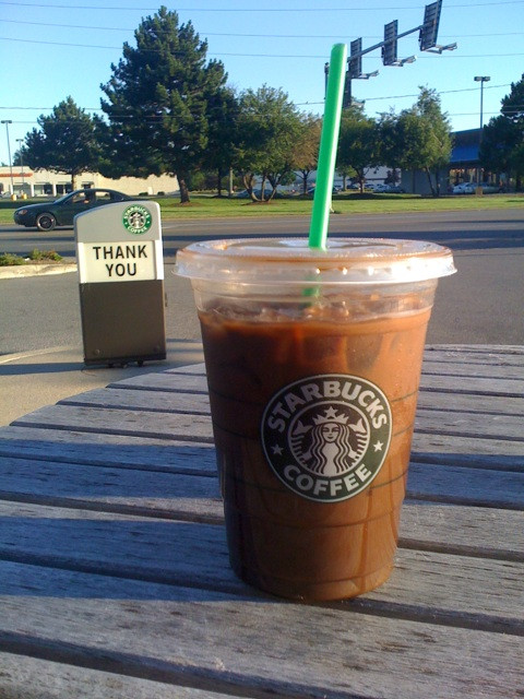 Enjoying a relaxed summer evening at Starbucks with @schnuth. 