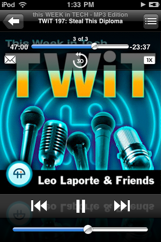 Also new in 3.0 - buttons for sharing, rewinding 30 seconds, and playback speed for podcasts and audiobooks