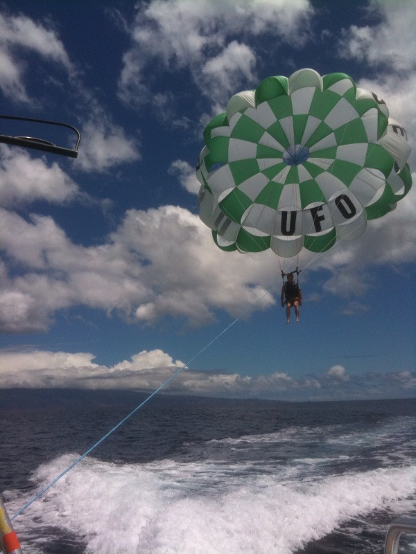 Parasailing successful! It's a very peaceful ride, actually...