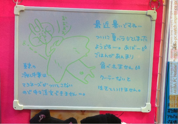 「最近暑いですね…ついに夏バテしてしてしまったようです…。あばーごはんがあんまり食べれません クーラーないと生きていけません。東京の冷やし中華はマヨネーズがついてこないので中々注文できません…。」サンコー秋葉原総本店