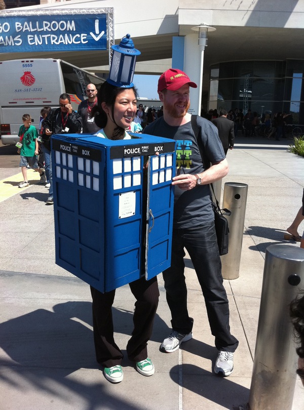 Here's a pic of Joss Whedon with a fan dressed as a TARDIS