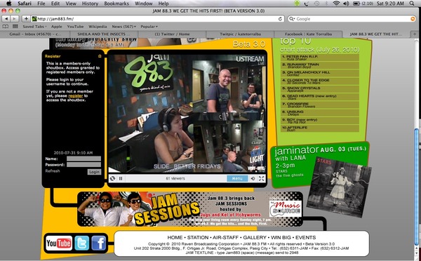 SHEILA&amp;THEINSECTS Live Guesting ryt now on @jam883 via USTREAM! http://www.ustream.tv/channel/jam-88-3-streaming
