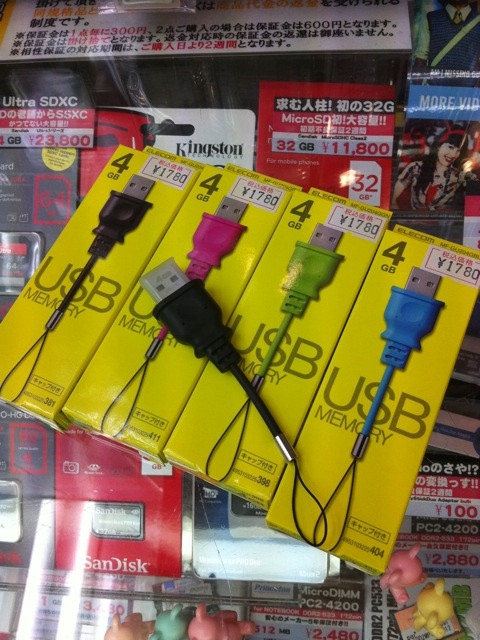 電源プラグの様な外観のUSBメモリ。パソコンハウス東映で1780円。
