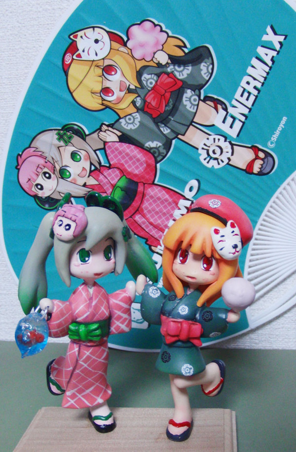 エナちゃんとつくもたんのコラボうちわを元に立体化してみました。ピンキー改造です。
