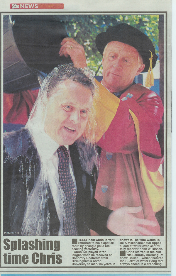 Keith Wilkinson in the Daily Star - getting soaked by Chris Tarrant.