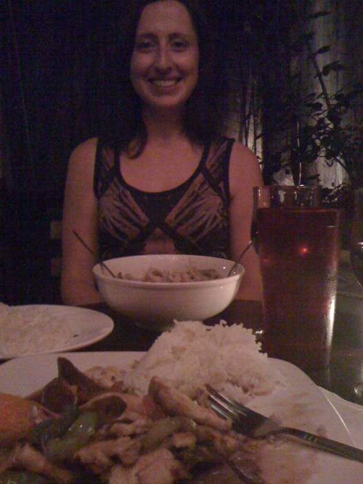 Having dinner in Williamsburg, Brooklyn at Tai Thai restaurant - sitting in secluded rear outdoor courtyard