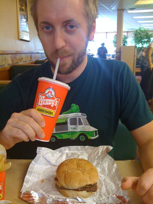 Our first fast food of the trip at Wendy's. Reid's having the baconator! "it's not bacontastic"