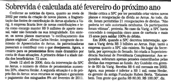 Jornal Correio do Povo veicula reportagem sobre o Caso dos Aposentados Aerus Varig. (Parte 3)