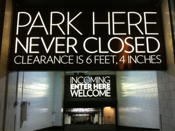 Nice use of @H_FJ's Verlag on parking lot signage in NYC (ID'd with the help of @Typographica &amp; @AymieSpitzer)