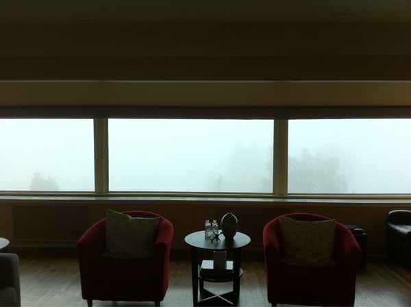 Some foggy mornings it's like we have 3 giant fluorescent lights on our wall, instead of windows: 