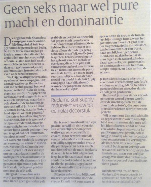 Kritiek op reclame Suitsupply.. #Volkskrant 