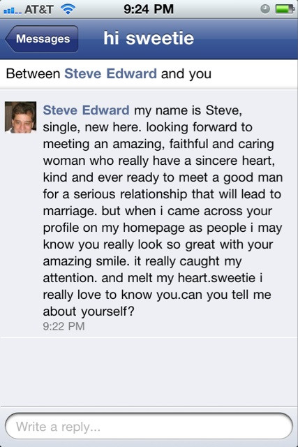 What an interesting FB message to get from a Christian looking for marriage, esp since I'm already married.