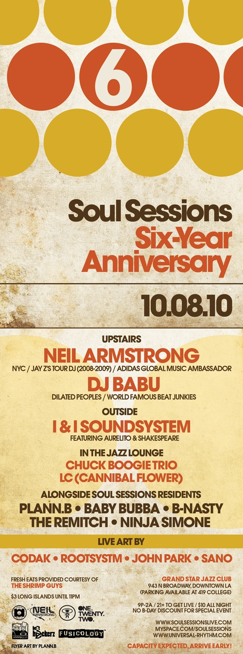 SOUL SESSIONS 6 YEAR ANNIVERSARY! FRIDAY 10/8 @DJNeilArmstrong @DJBabuforeal @iNiSoundSystem in the place! 