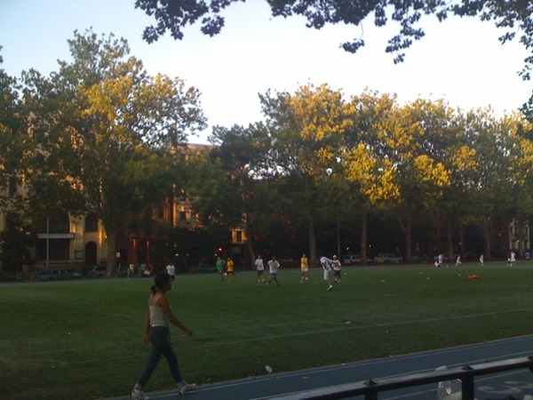 Another view of the park near my house. Complete with soccer field, running track and idyllic brownstones.