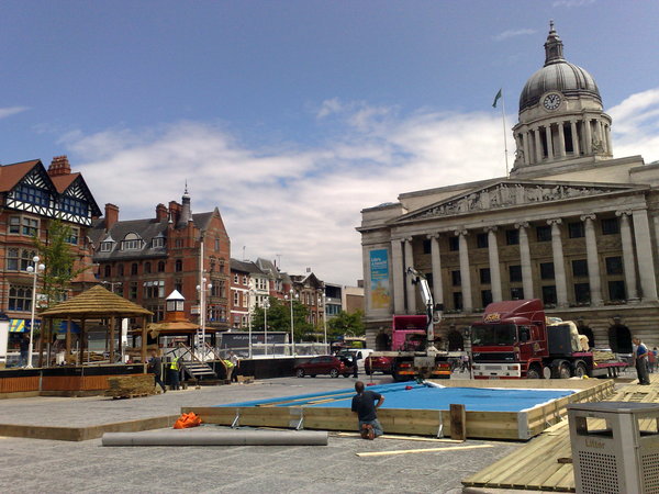 Nottingham's beach in Market Square continues to take shape.