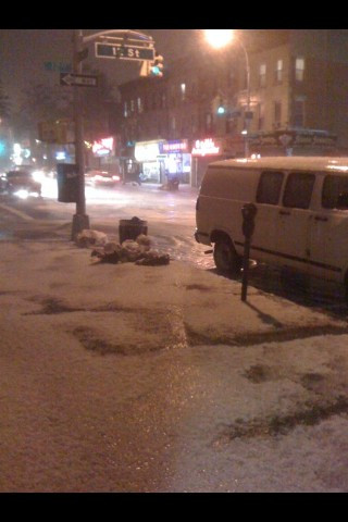 No, it's not snowing in NYC... Just a ridiculous hail storm. 