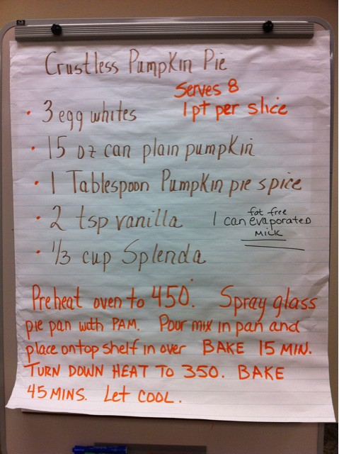 Stayed the same this week at #weightwatchers, which is fine by me. Also got a great recipe for crustless pumpkin pie: