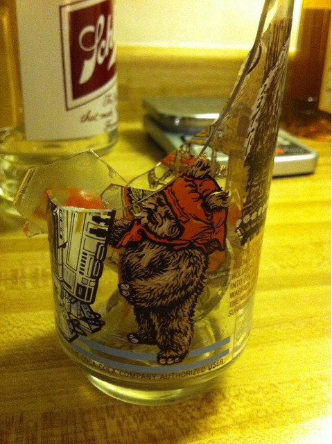 O noes! @schnuth broke our Star Wars glass. I remember when @relysh couldn't drink out of this b/c it was too cool.