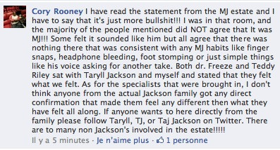 Cory Rooney says estate statement is bullshit