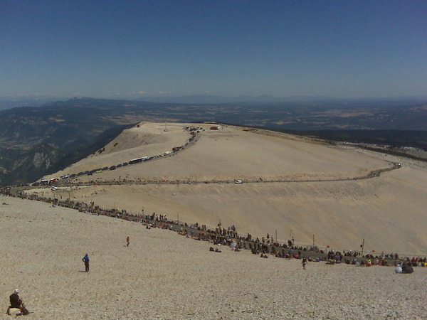 At the top of V2! Blue skies and windy.