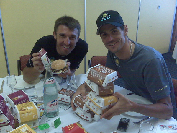Klodi and Popo enjoy a nutritious dinner..Klodi says he's eating a Royale with Cheese for you Horner.