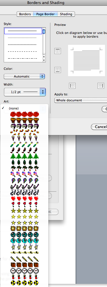 The weirdest border 'art' I've seen offered for a Word document. 

Explanation: M$ Office after all.
