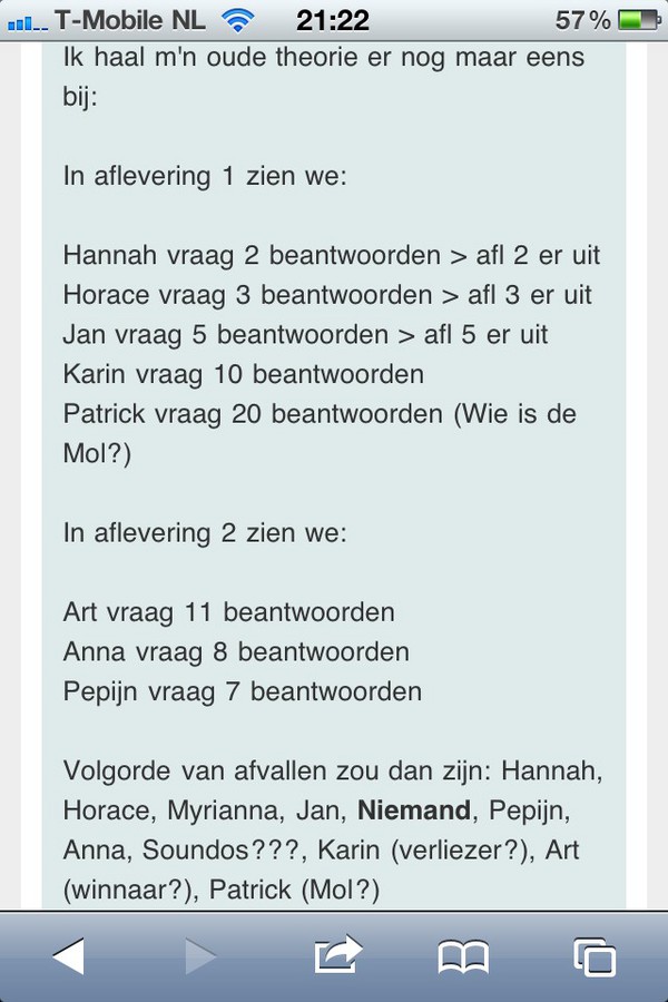 Mooi om te zien dat deze theorie nog helemaal klopt. Patrick dus de mol? #widm