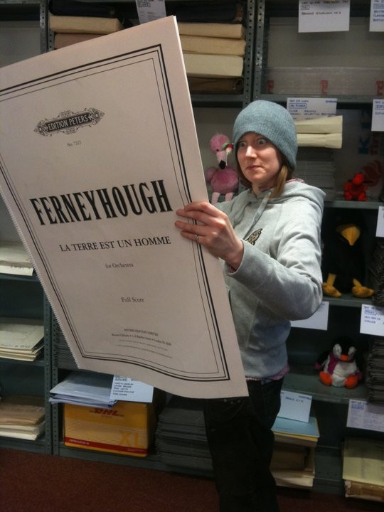 Here's Carol from our viola section wielding the enormous Ferneyhough score!!
