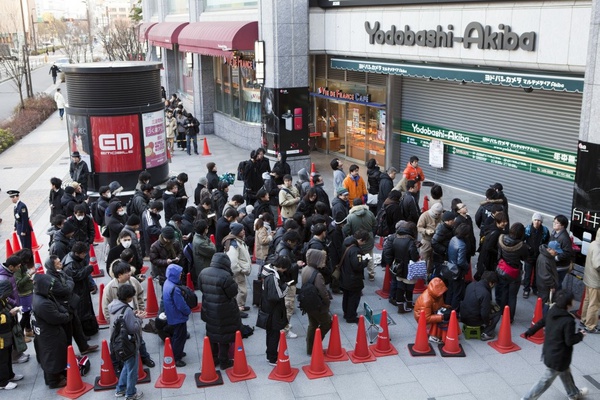 Consumers line up at Yodobashi-Akiba in Tokyo, Japan, to be the first to buy the new Nintendo 3DS system on Feb. 26, 2011. Nintendo 3DS offers a realistic, immersive 3D entertainment experience without the need for special glasses. The system launches in the United States on March 27.