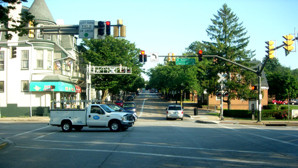 Westminster MD Main Street at the RR tracks looking east http://tinyurl.com/lra6e5