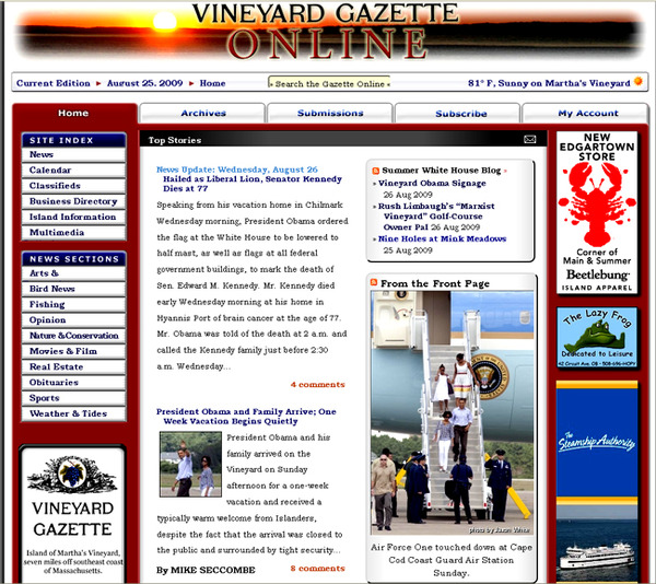 Well written local press on Obama Vineyard vacation http://tinyurl.com/nl8g8v 