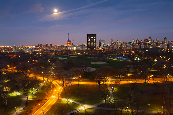 Early evening twilight moon over Central Park. #NYC