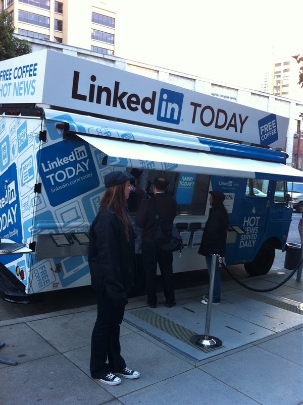 Free coffee at 8 AM is a good way to promote anything!! Good job linkedin team.