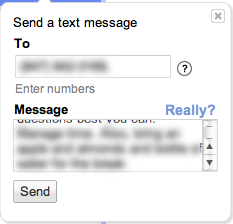 Typing txt msg in @googlevoice's web interface. At a certain point it stops counting characters and just says "Really?"