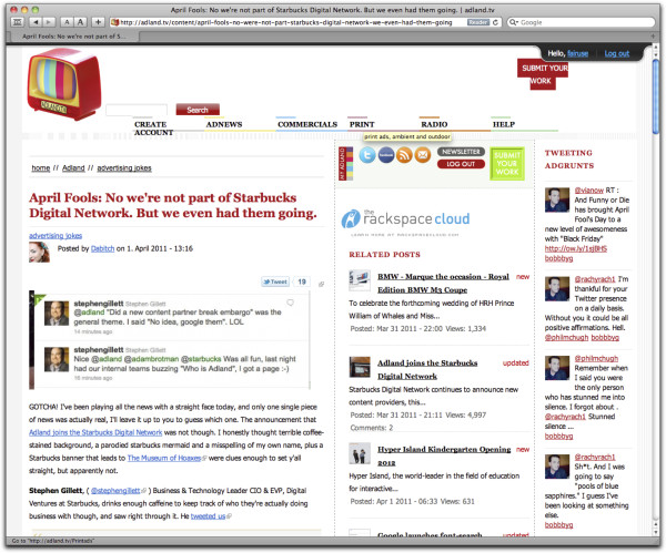 Adland declares the event was just fun on April 1st 2011 (JPEG from PDF source) http://adland.tv #ReallyImpressiveSite