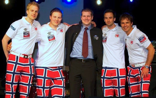 PHOTO: New Norway #curling #pants unveiled at #wmcc2011 opening banquet! #booyah