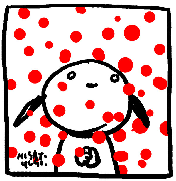 【あかいつぶつぶの絵】ステッカーシリーズ（大）アップ。車に貼りたいという方のリクエストにお答えしました。静かなアピールを。ご家庭で冷蔵庫に貼って、ビジネス手帳に貼って、会話のきっかけにも。なる？
