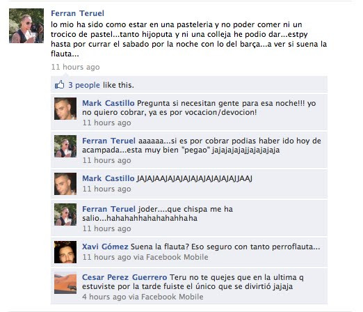 "Como entrar en una pastelería y no poder tomar un trocito de pastel": el facebook de uno de los mossos #acampadabcn
