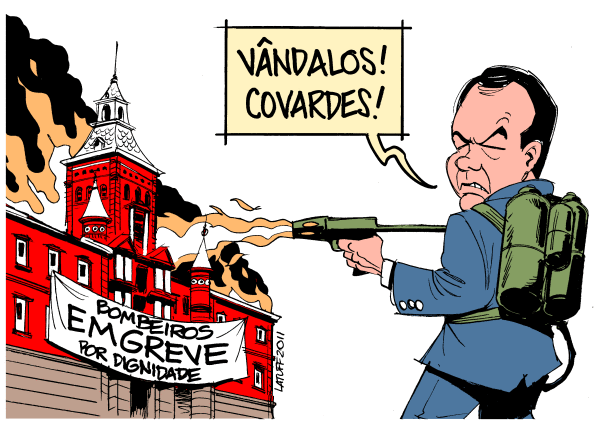 (Charge p/CSP-Conlutas) Sérgio Cabral e os bombeiros do Rio de Janeiro