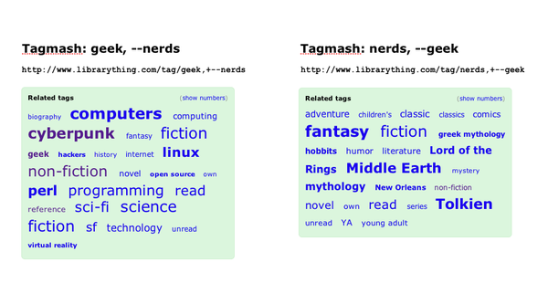 Finally, the difference between geeks and nerds explained!  LibraryThing has hard data: 