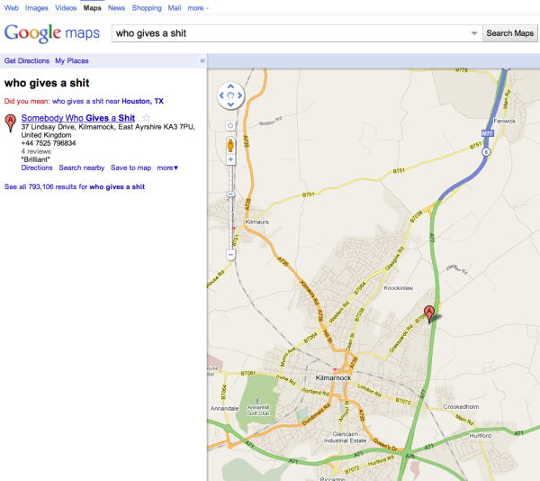 Somebody who gives a shit - Google Maps 