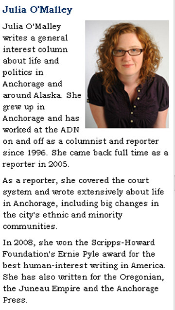 Anchorage Alaska Daily News http://tinyurl.com/y8c43co columnist Julia O’Malley http://tinyurl.com/ya472rd 